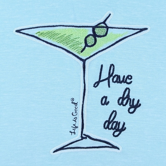 Life Is Good Martini Embroidery & Print PJ Set Short Sleeve Top Pant Teal XL NWT - Picture 2 of 16